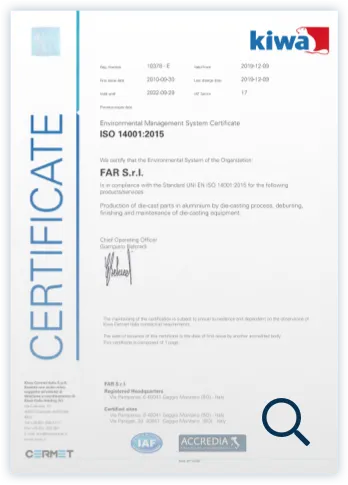 Certificato ISO 14001:2015 FAR